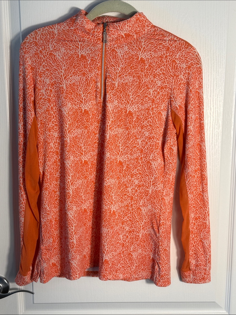 Hadley Sunshield Riding Sun Shirt Coral & White 1/4 Zip Long Sleeve Sz M